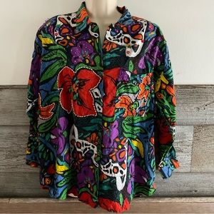 Vintage Tangibles multicolored print top with shoulder pads size Large